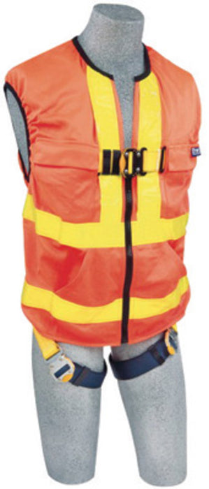 DBI/SALA 1111579 Small Delta Hi-Viz Orange No-Tangle Full Body/Workvest Style Harness With Back D-Ring And Quick Connect Leg Strap Buckle
