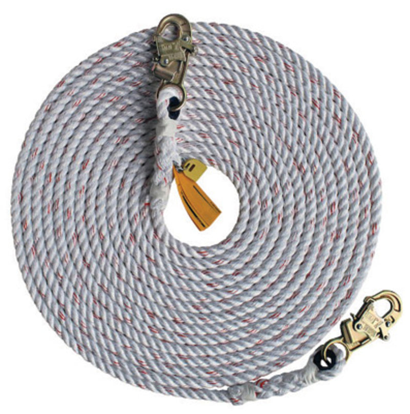 3M DBI SALA DBI/SALA 1202899 200' 5/8 Polyester And Polypropylene Blend Rope Lifeline With Snap Hooks At Both Ends, Vertical Lifelines
