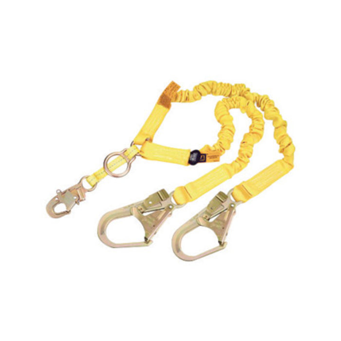 DBI/SALA 1244456 6' Shockwave2 1 15/16 Polyester Tubular Web Twin-Leg 100% Tie-Off Rescue Shock-Absorbing Lanyard With D-Ring For SRL Or Rescue And Snap Hook At Center And Steel Rebar Hooks At Leg Ends