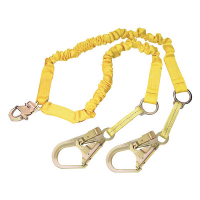 DBI/SALA 1244750 6' Shockwave2 1 15/16 Polyester Tubular Web Twin-Leg 100% Tie-Off Shock-Absorbing Lanyard With Snap Hook And Flat Steel Rebar Hooks On Leg Ends, Integrated Rescue D-Rings