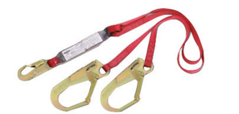 3M DBI SALA DBI/SALA 1340182 4' Protecta PRO 1 Polyester Web 100% Tie-Off Shock Absorbing Lanyard With Snap Hook And Flat Steel Rebar Hooks At Leg