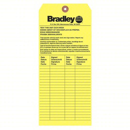 Bradley 204-421 Emergency Inspection Tag, Service Part