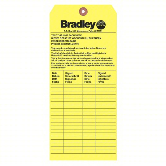 Bradley 204-421 Emergency Inspection Tag