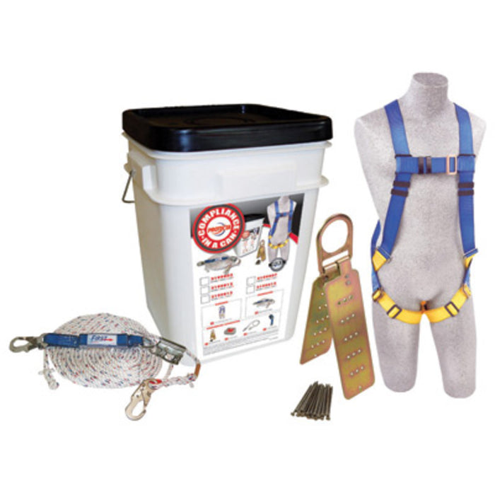 DBI/SALA 2199803 Medium Protecta PRO Compliance-In-A-Can Roofer's Fall Protection Kit (Includes 1191995 First Harness, 1340005 Rope Adjuster With Lanyard, AJ730A Reusable Roof Anchor, 1204001 50' Lifeline And Bucket)