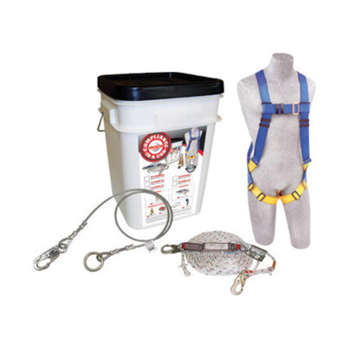 DBI/SALA 2199807 Protecta Compliance-In-A-Can Light Roofer's Fall Protection Kit (Includes 1191995 First Harness, 1340005 Rope Adjuster With Lanyard, AJ408AG Cable 6' Extension Anchor, 1204001 50' Lifeline And Bucket)