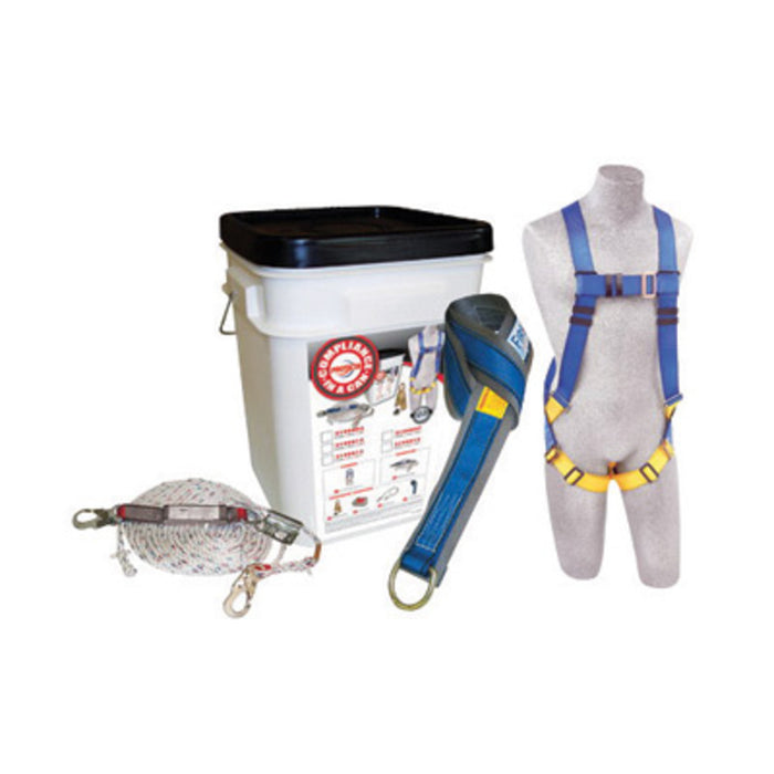DBI/SALA 2199815 Protecta Compliance-In-A-Can Roofer's Fall Protection Kit (Includes 1191995 First Harness, 1340005 Rope Adjuster With Lanyard, AJ47410 Web 6' Tie-Off Adapter, 1204001 50' Lifeline And Bucket)