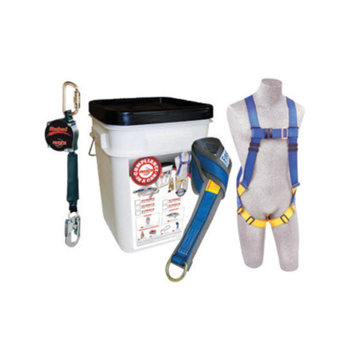 DBI/SALA 2199819 Protecta Compliance-In-A-Can All-Purpose Fall Protection Kit (Includes 1191995 FIRST Harness, AJ47410 Web 6' Pass-Thru Tie-Off Adapter, 310112 Rebel 8' Self-Retracting Lifeline And Bucket)