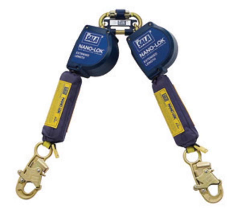3M DBI SALA DBI/SALA 3101621 11' Nano-Lok Extended Length Twin-Leg Quick Connect Self Retracting Dyneema Fiber And Polyester Web Lifeline With Snap