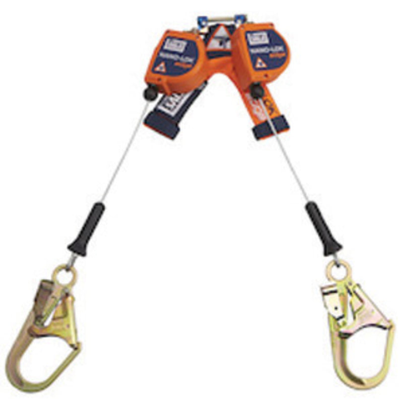 3M DBI SALA DBI/SALA 3500246 7.3' Nano-Lok Edge 3/16 Galvanized Steel Cable Twin Leg Self-Retracting Lifeline With Steel Rebar Hooks