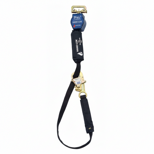 3M DBI-SALA 3101322 Nano-Lok tie-back self-retracting lifeline with heat-resistant webbing and quick-connect harness attachment for hot work fall protection.