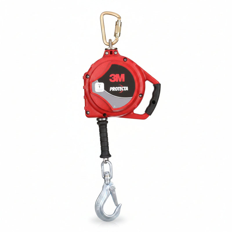 3M DBI-SALA Rebel self-retracting steel wire rope lifeline with swivel snap hook and anchorage carabiner for fall protection.