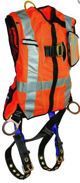 Falltech 7018LXO Vest Harness Class 2 3D Standard Non-Belted Orange Large/XL TB/MB, High-Vis Safety Vest