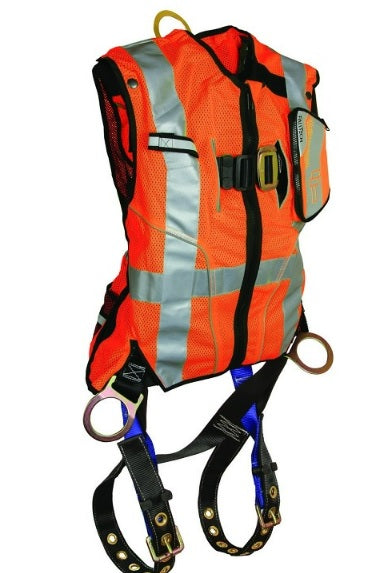 Falltech 7018SMO Vest Harness Class 2 3D Standard Non-Belted Sm/Med Orange TB/MB, High-Vis Safety Vest