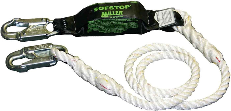 Miller Honeywell 901RLS-2/6FTWH 5/8-Inch, 6-Feet Nylon Rope Lanyard with Sofstop Shock Absorber, Shock-Absorbing Lanyard
