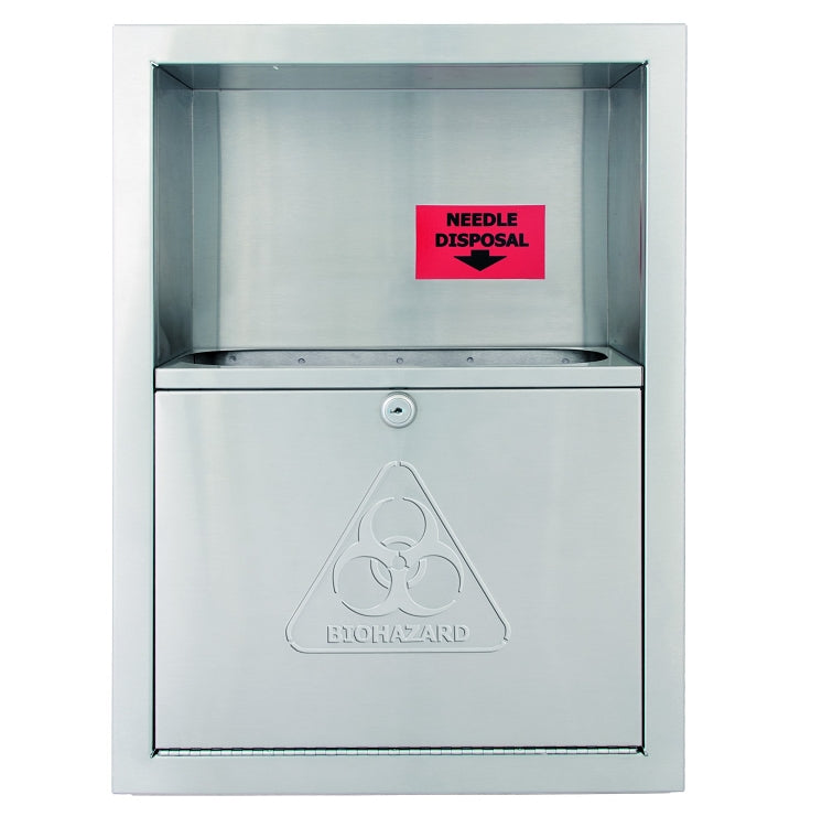 Bradley 989-000000 Needle Dispenser Cabinet, Recessed, Stainless, Needle Disposals