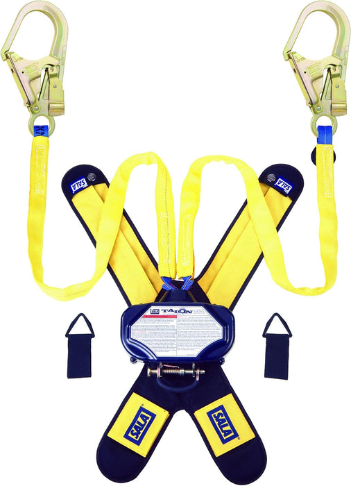 DBI/SALA 3102101 7 1/2' Talon Tie-Back Twin-Leg Self Retracting 1 Nylon Web Lifeline With Delta Comfort Pad, (2) Lanyard Keepers, Steel Rebar Hooks And Quick Connector