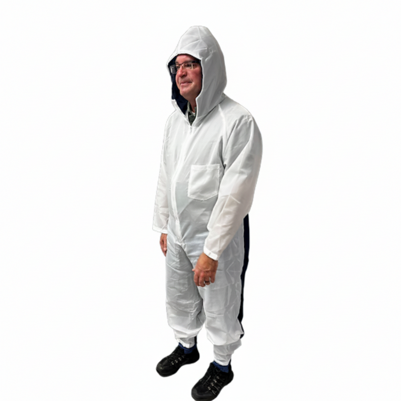 Intec 74074 COMFORT D LUX Reusable/Washable CoverallsMake it a professional product photo, 1.1 ratio, and white background, keep the bag and machine