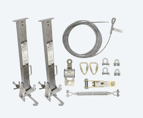 Falltech 6036018 Temporary Cable HLL System with Stanchions for 4" to 18" I-Beams, Horizontal Lifelines