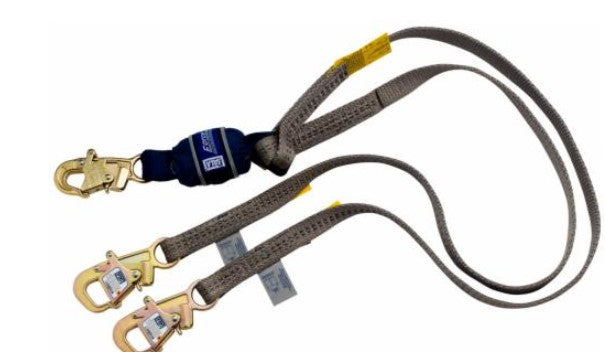 3M DBI SALA DBI/SALA 1246075 6' Force2 Web 100% Tie-Off Twin-Leg Shock-Absorbing Lanyard With 2 1/2 Aluminum Rebar Hook, Energy-absorbing Lanyards