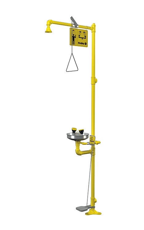 Bradley S19-310AC Drench Shower & Eye/Facewash - Plastic Showerhead, Stainless Steel Bowl and Foot Pedal, Combination Units