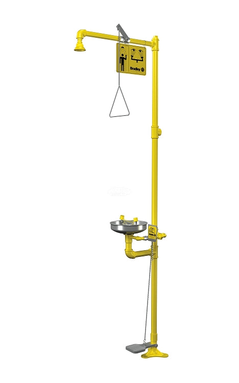 Bradley S19-310LL Drench Shower & Eyewash Unit -Plastic Showerhead, Stainless Steel Bowl and Foot Pedal, Combination Units