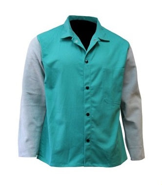 Chicago Protective Apparel 600-GR-CLSLV 30" Green FR Cotton & Leather Combo Jacket